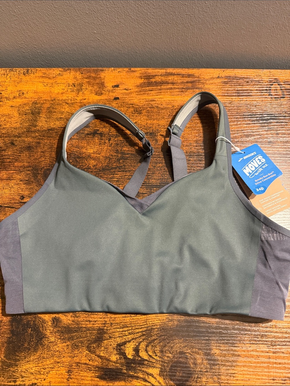 NWT Brooks Drive Convertible Run Bra 34D Asphalt High Impact Sports Bra